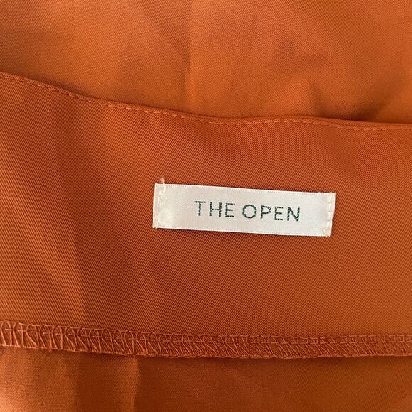 The Open Satin Silky Spaghetti Strap V-Neck Midi Dress in Burnt Orange -S - Picture 11 of 12